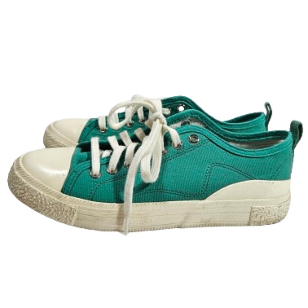 ZARA Green and White Canvas Low Top Sneakers Women's Size 39/9 5338/910/030